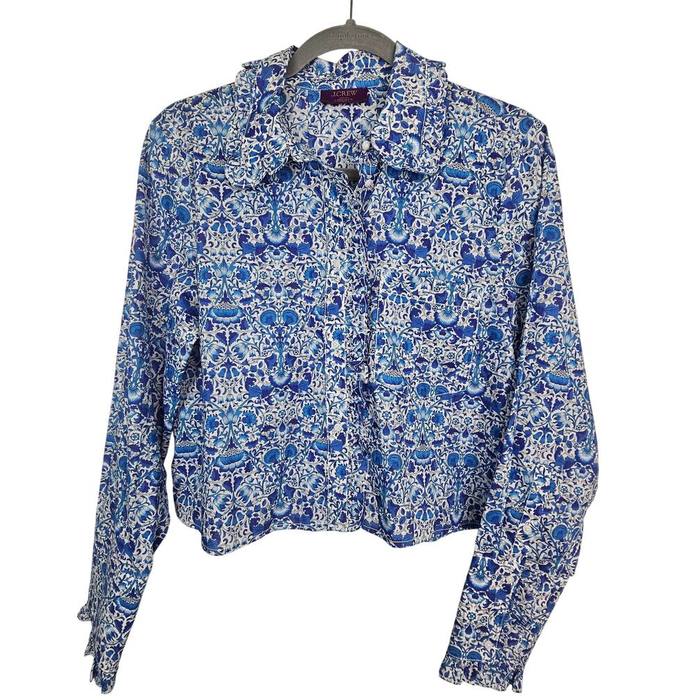 J. Crew Womens Floral Liberty Fabric Ruffle Crop Shirt Size M Preppy Career Corp